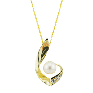 7mm Pearl with Diamond Accents Slide Pendant in 14K Yellow Gold - No Chain Included