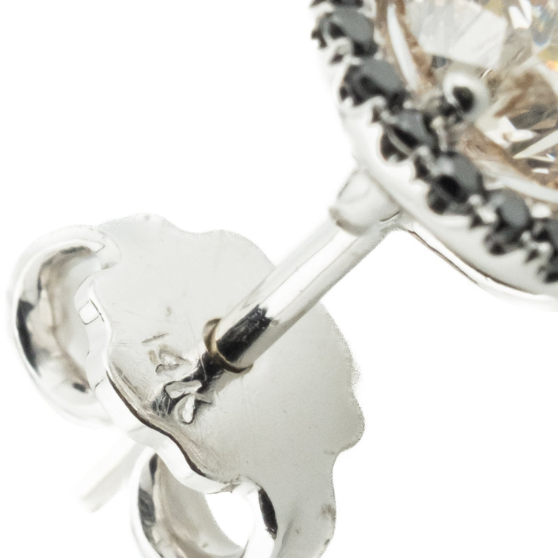 1.00ctw Round Diamond with 0.25ctw Black Diamond Halo Earrings in 14K White Gold