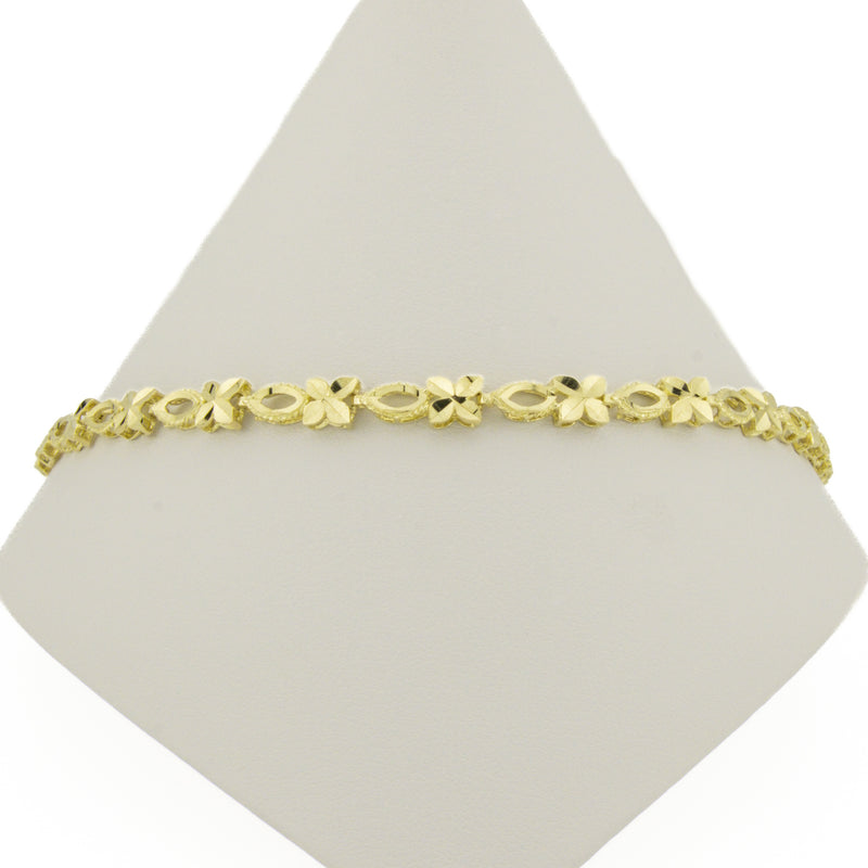 4.5mm Wide Gold Flower Link 10.5" Anklet in 10K Yellow Gold