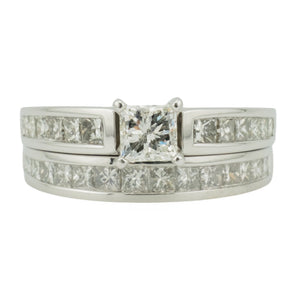 0.50ctw Princess Cut Diamond w/ Diamond Accented Wedding Set in 14K White Gold - Size 8