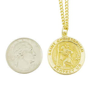 Saint Christopher Medal Pendant on 32" Curb Chain in 14K Yellow Gold -17.4 Grams
