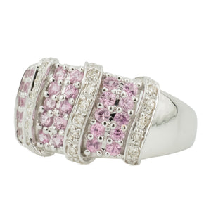 Pink Sapphire and Diamond Accented Ring in 14K White Gold - Size 8.5