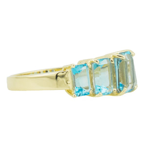 5.30ctw Emerald Cut Blue Topaz Accented Ring in 14K Yellow Gold - Size 6.25