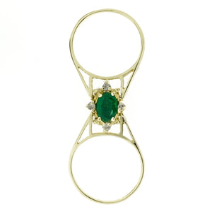 0.77ctw Natural Emerald and 0.38ctw Diamond Reversible Ring in 14K Yellow Gold - Size 5