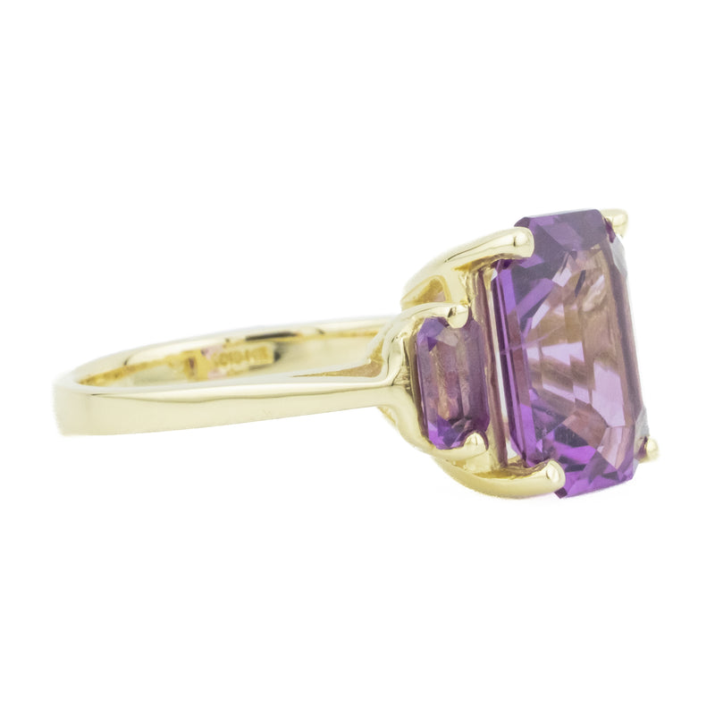 5.00ctw Emerald Cut Amethyst & Accented Gemstone Ring in 14K Yellow Gold - Size 6