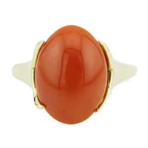 Coral Solitaire Fashion Ring in 14K Yellow Gold - Size 6.5