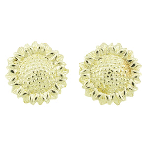 Detailed Sunflower Design Stud Earrings in 14K Yellow Gold