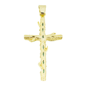 3.48ctw Emerald Accented Gemstone Cross Pendant in 18K Yellow Gold - 13 Grams