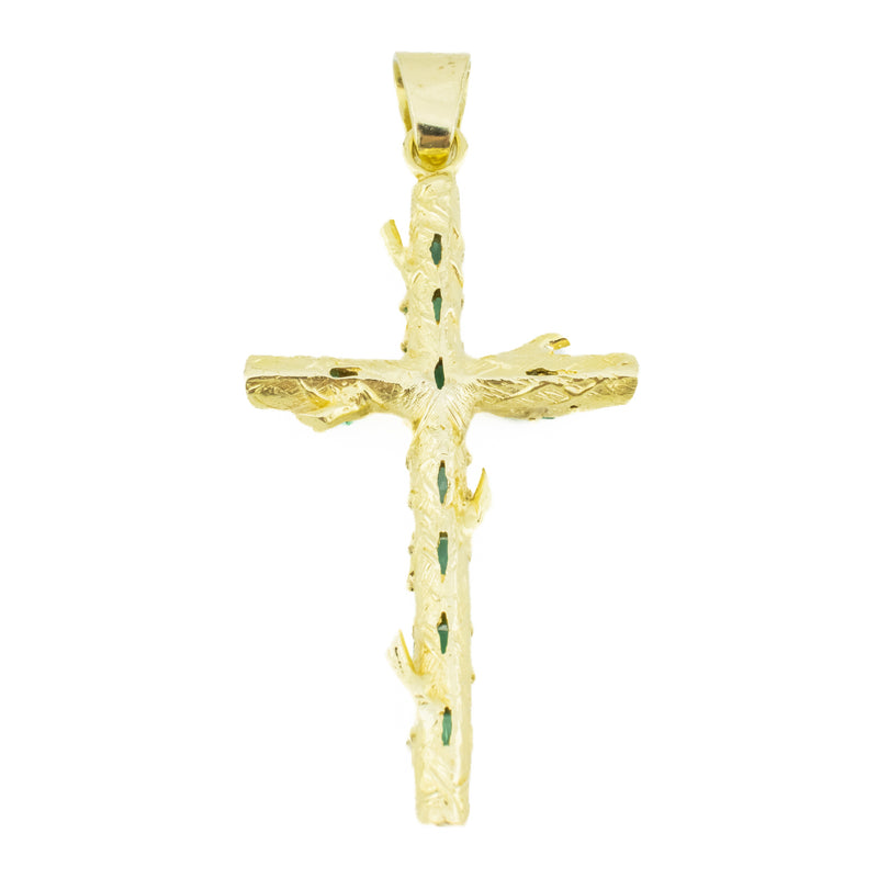 3.48ctw Emerald Accented Gemstone Cross Pendant in 18K Yellow Gold - 13 Grams