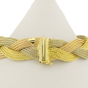 Woven Mesh Gold Bracelet 7.25" in 18K Three Tone Gold