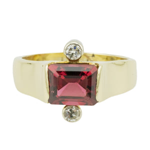 2.25ctw Emerald Cut Garnet w/ Diamond Accents Ring in 14K Yellow Gold - Size 5