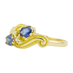 0.34ctw Sapphire and Pearl Accented Ring in 10K Yellow Gold - Size 6.25