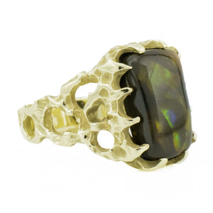 Men's Custom Fire Agate Solitaire Gemstone Ring in 14K Yellow Gold - Size 9.75