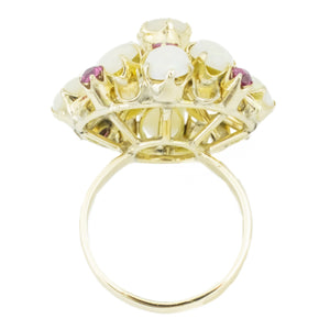 Vintage 6.72ctw Opal with Ruby Accents Gemstone Ring in 12K Yellow Gold - Size 5.75
