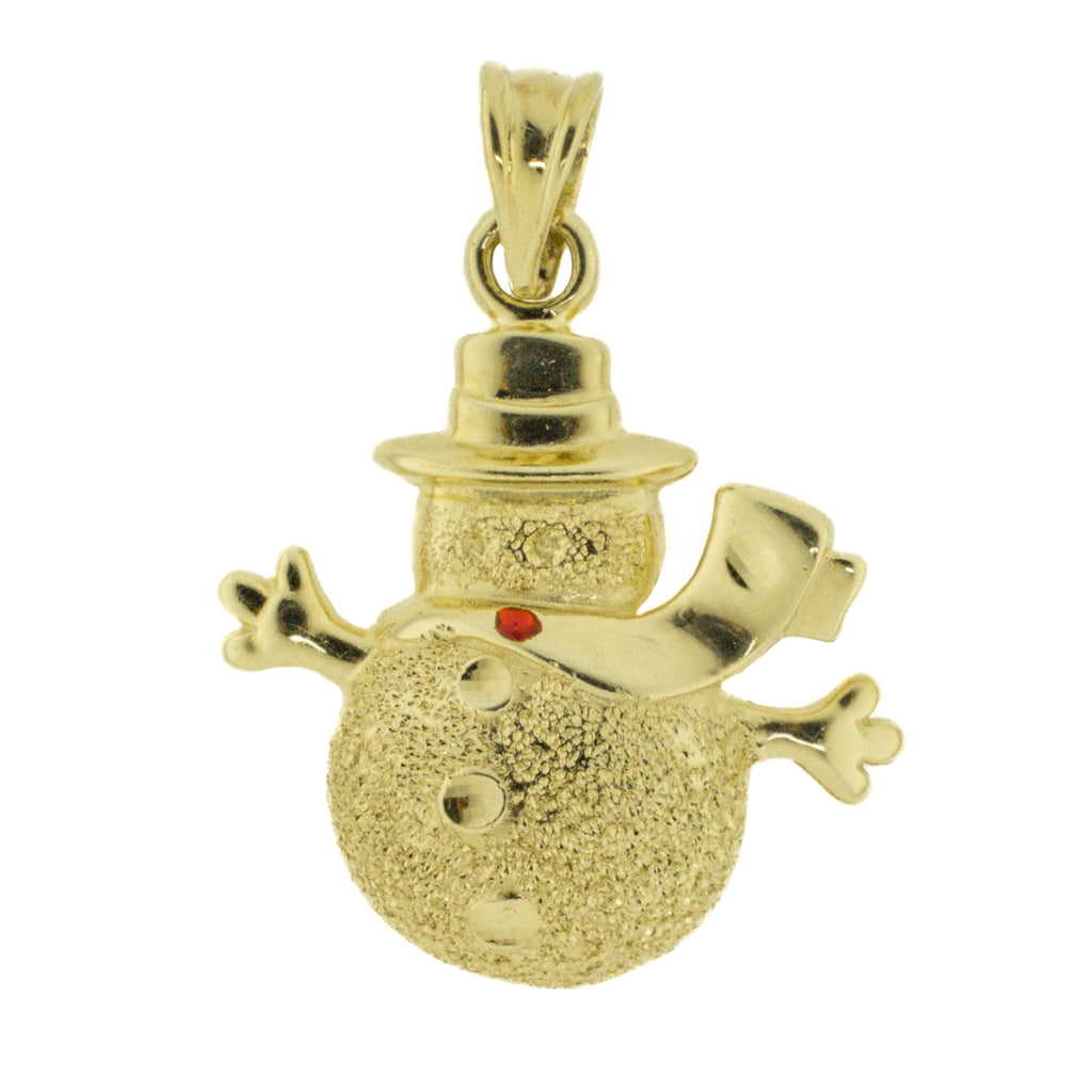 1" Snowman Pendant Charm in 14K Yellow Gold