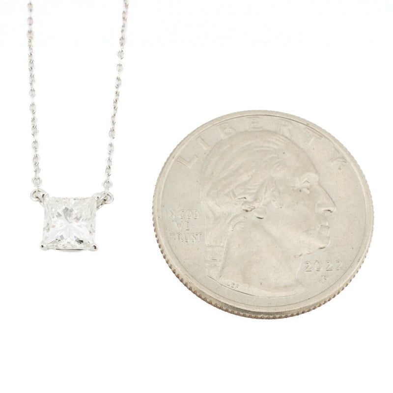 1.06ctw Princess Cut Diamond Solitaire 16" Necklace in 14K White Gold