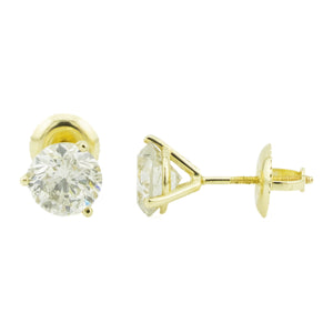 1.95ctw Round Diamond Solitaire Stud Earrings in 14K Yellow Gold