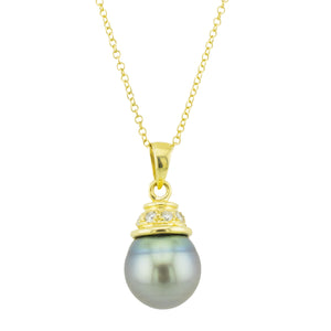 10mm Pearl with Diamond Accents Pendant in 14K Yellow Gold - No Chain Included