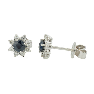 0.55ctw Sapphire & 0.32ctw Diamond Accented Stud Earrings in 14K White Gold