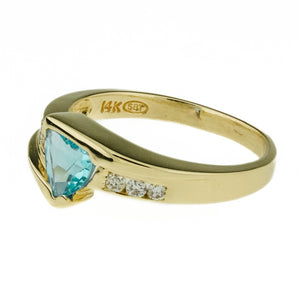 1.00ctw Blue Topaz with Diamond Accents Ring in 14K Yellow Gold - Size 7