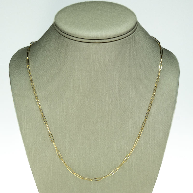 New 2.5mm Wide Oval Paperclip Link 20" Chain Necklace in 14K Yellow Gold