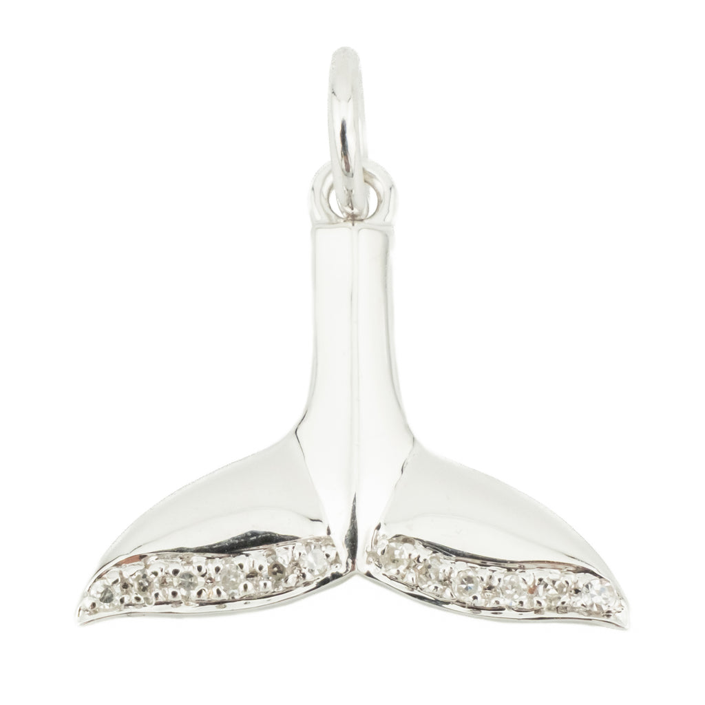 0.10ctw Diamond Accented Dolphin Tail Pendant in 14K White Gold - 0.9 grams