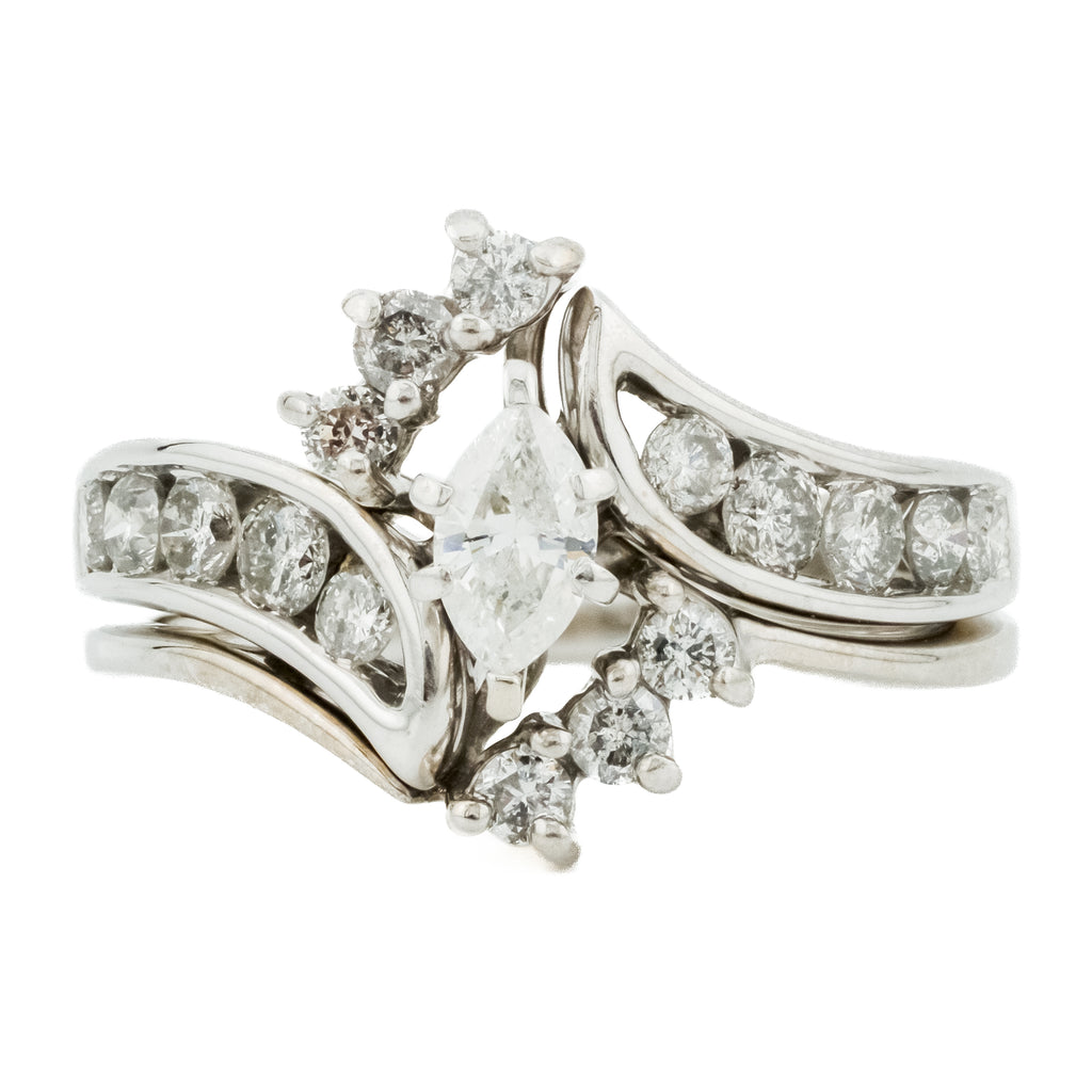 0.25ctw Marquise Diamond Engagement Ring & Wedding Ring Bridal Set in 14K White Gold -Size 7