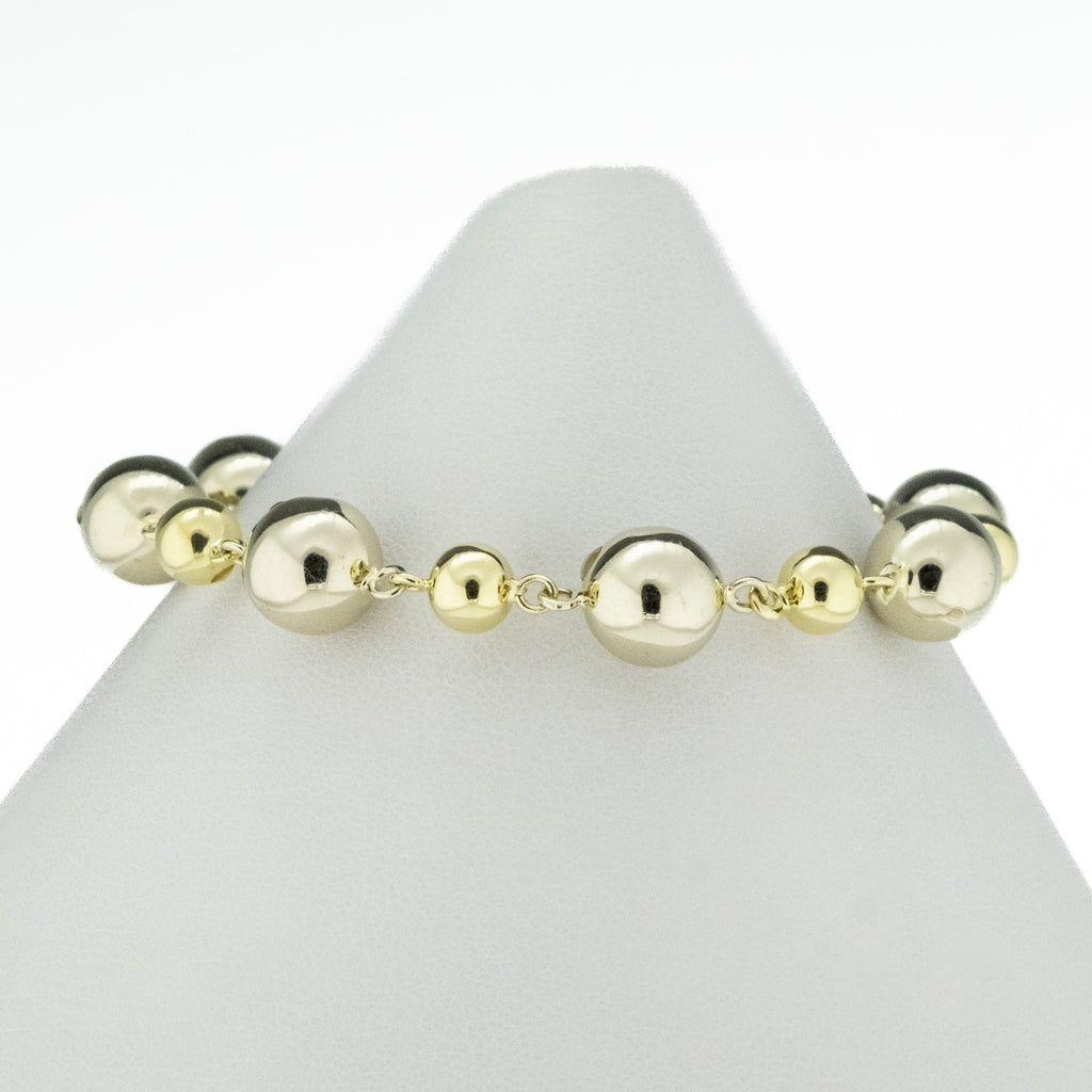 9.2mm Wide Gold Ball Bracelet 7.5" in 14K Two Tone Gold