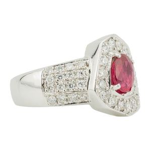 0.97ct Oval Ruby & Diamond Accented Ring in 18K White Gold - Size 6.25