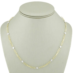 1.28ctw Diamond Bezel Set Paperclip Stationed 18" Necklace in 14K Two-Tone Gold