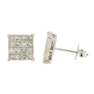 1.50ctw Invisible Set Diamond Accented Stud Earrings in 14K White Gold
