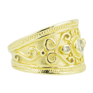 0.20ctw Diamond Etruscan Revival Cigar Band Ring in 14K Yellow Gold - Size 7.5