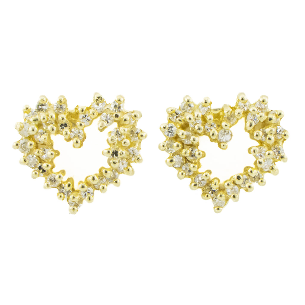0.50ctw Diamond Accented Heart Stud Earrings in 14K Yellow Gold