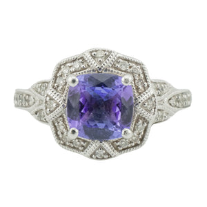 1.20ctw Cushion Tanzanite & Diamond Accented Gemstone Ring in 14K White Gold - Size 6