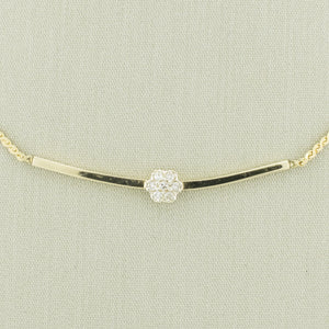 Single Cut Diamond Accented Bar 15" Chain Necklace 14K Yellow Gold