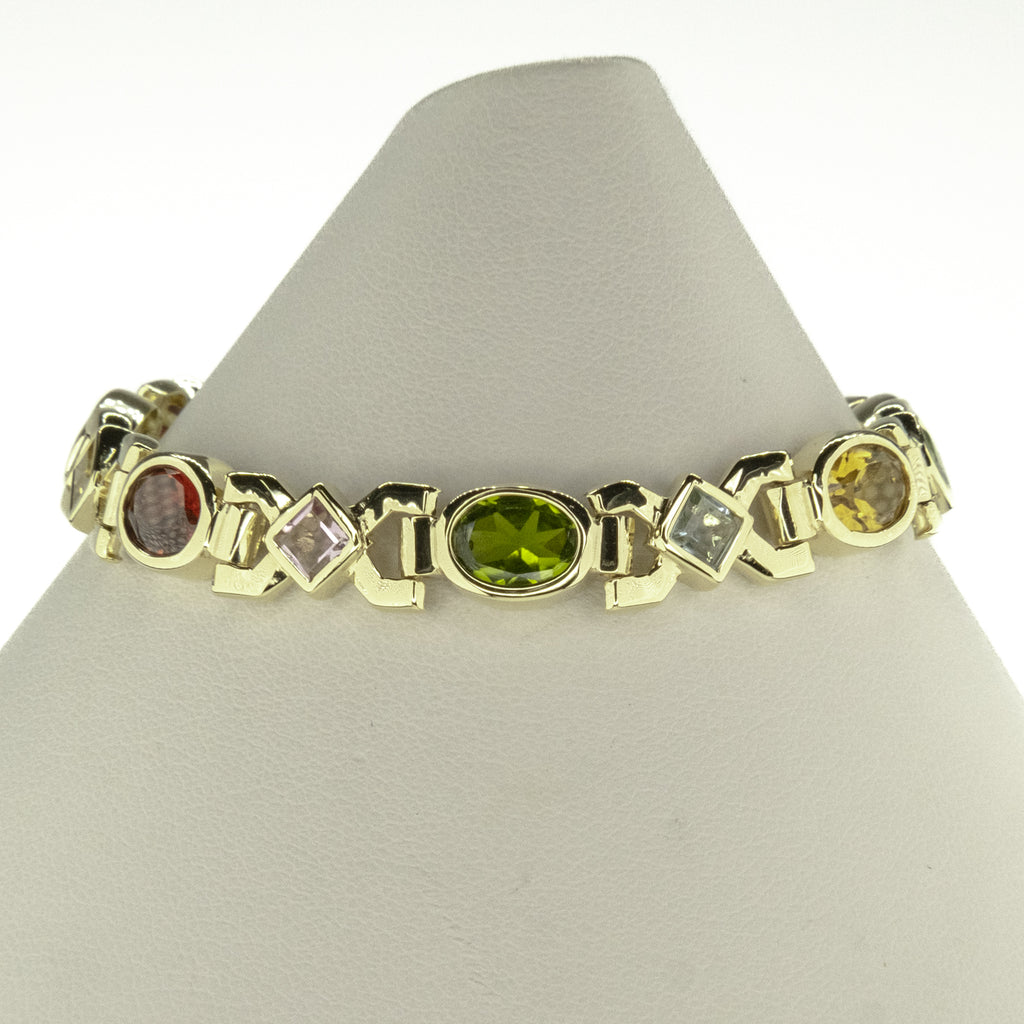 Women's Multi Colored Gemstone 6.5" Tennis Bracelet in 14K Yellow Gold