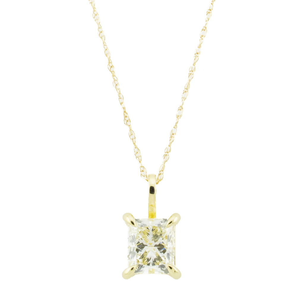 GIA 1.02ctw Princess Cut Diamond Solitaire Pendant in 14K Yellow Gold - Chain Not Included