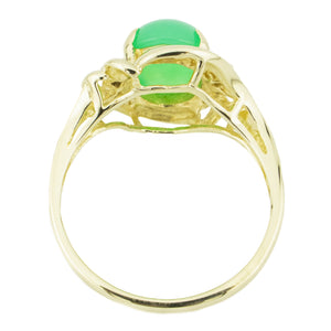 Oval Jade Cabochon & Diamond Accented Ring in 14K Yellow Gold - Size 7.25