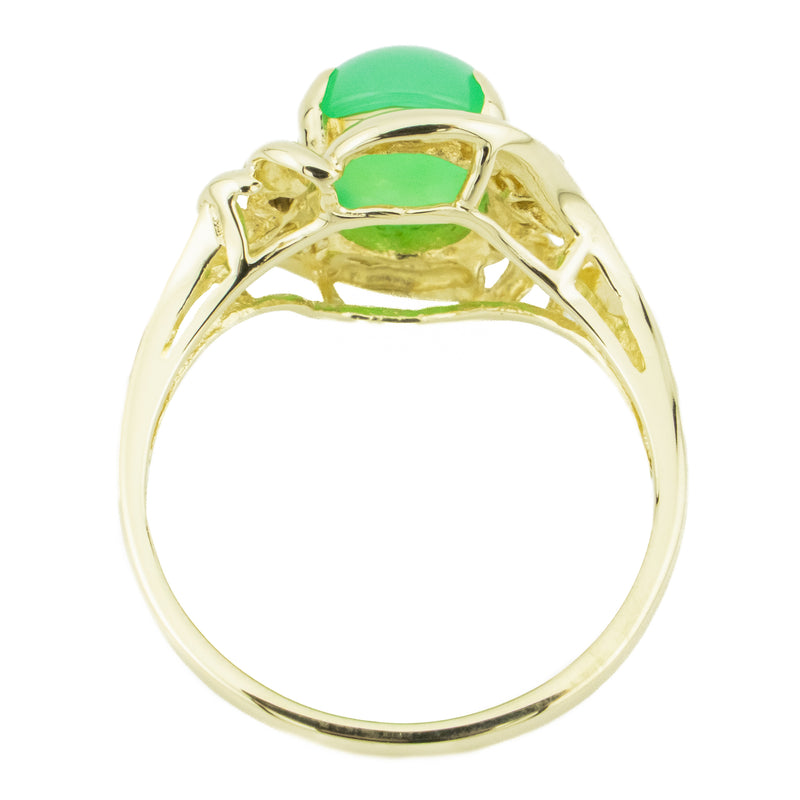 Oval Jade Cabochon & Diamond Accented Ring in 14K Yellow Gold - Size 7.25