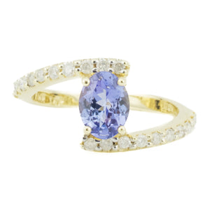 1.00ctw Tanzanite & Diamond Accented Gemstone Ring in 10K Yellow Gold - Size 6.5