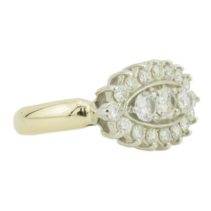 Vintage 1.00ctw Round Brilliant Diamond Accented Navette Ring in 14K Two-Tone Gold - Size 5.5