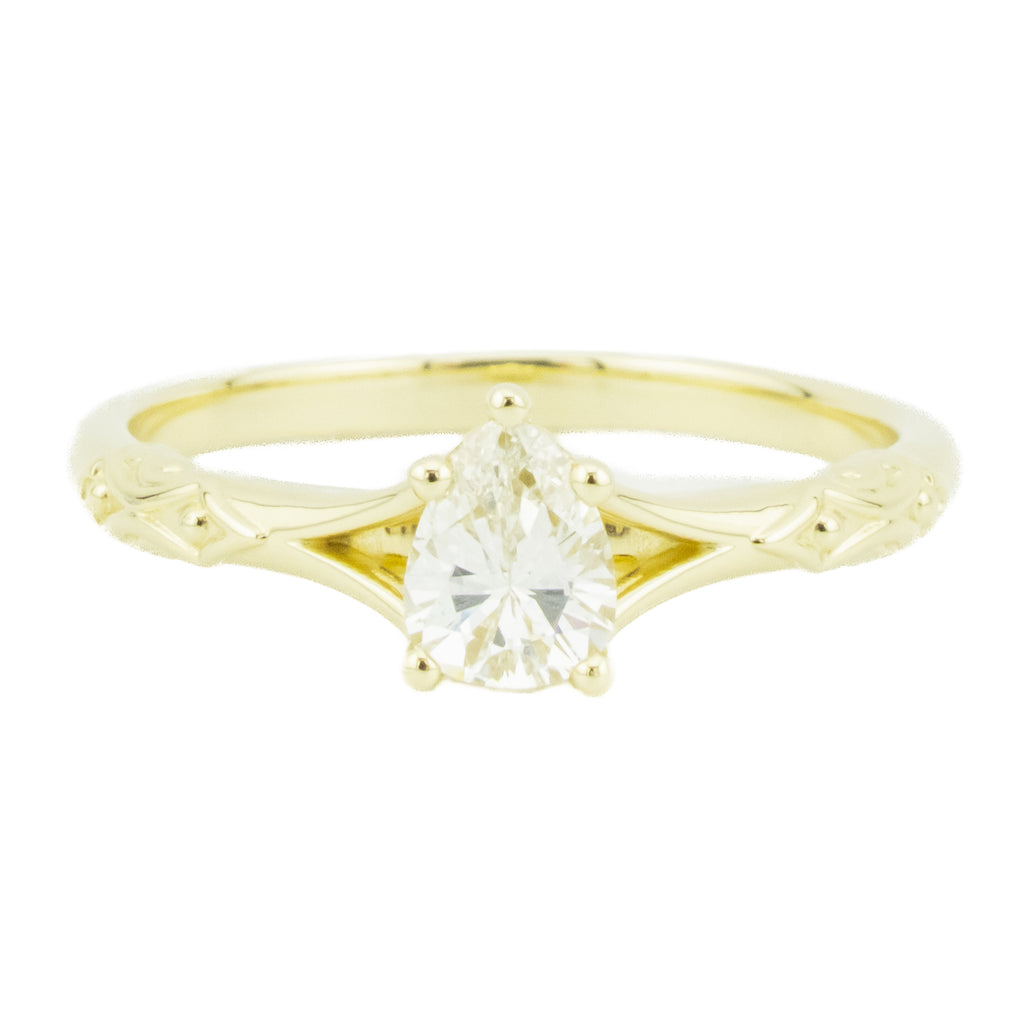 0.48ct Pear K/SI2 Diamond Solitaire Engagement Ring in 14K Yellow Gold - Size 7.25