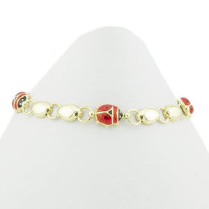 8mm Wide Enamel Ladybug 7" Bracelet in 14K Yellow Gold - 6.6 grams