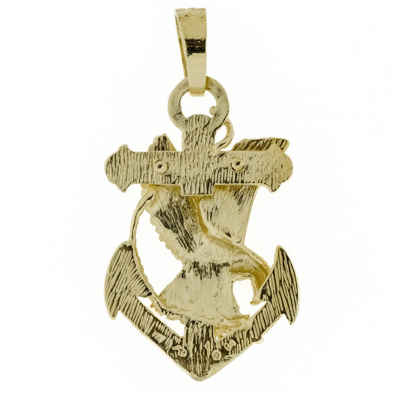 1.75" Eagle Cross Anchor Pendant Charm in 14K Yellow Gold