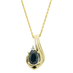 0.90ctw Oval Sapphire & Diamond Pendant in 14K Yellow Gold - Chain Not Included