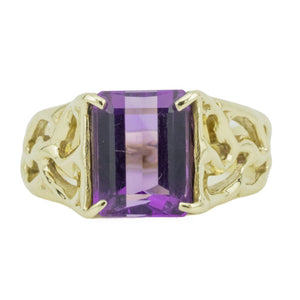 3.15ctw Emrald Cut Amethyst Solitaire Ring in 14K Yellow Gold - Size 6