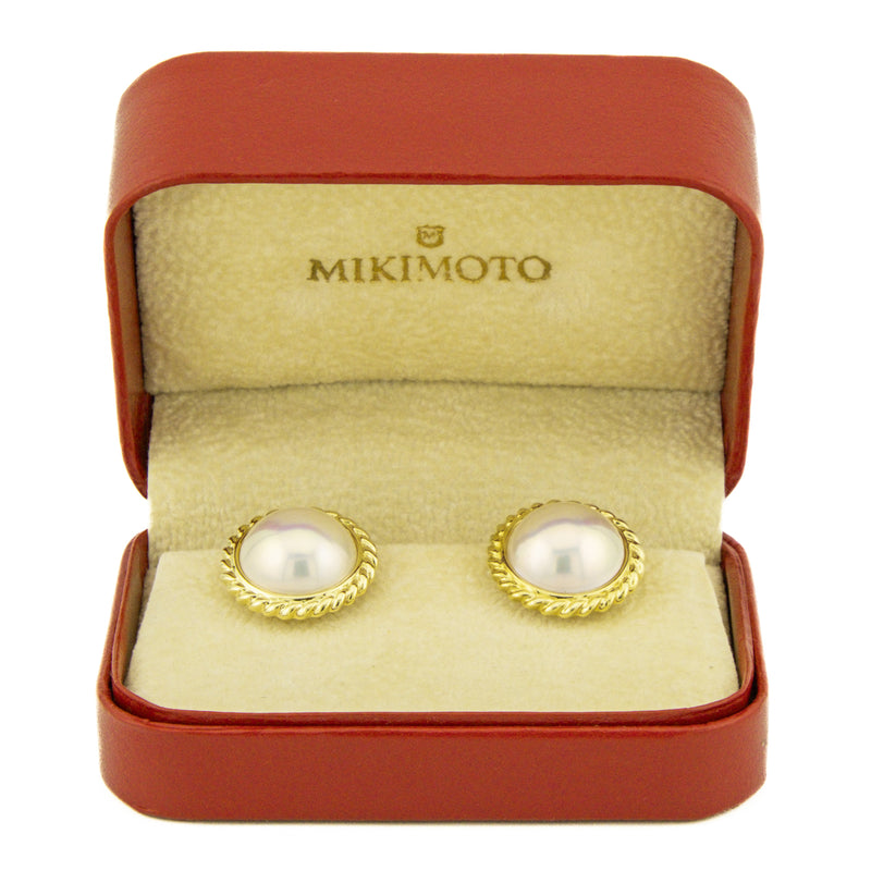 Mikimoto 14mm Mabe Pearl Solitaire Earrings in 18K Yellow Gold