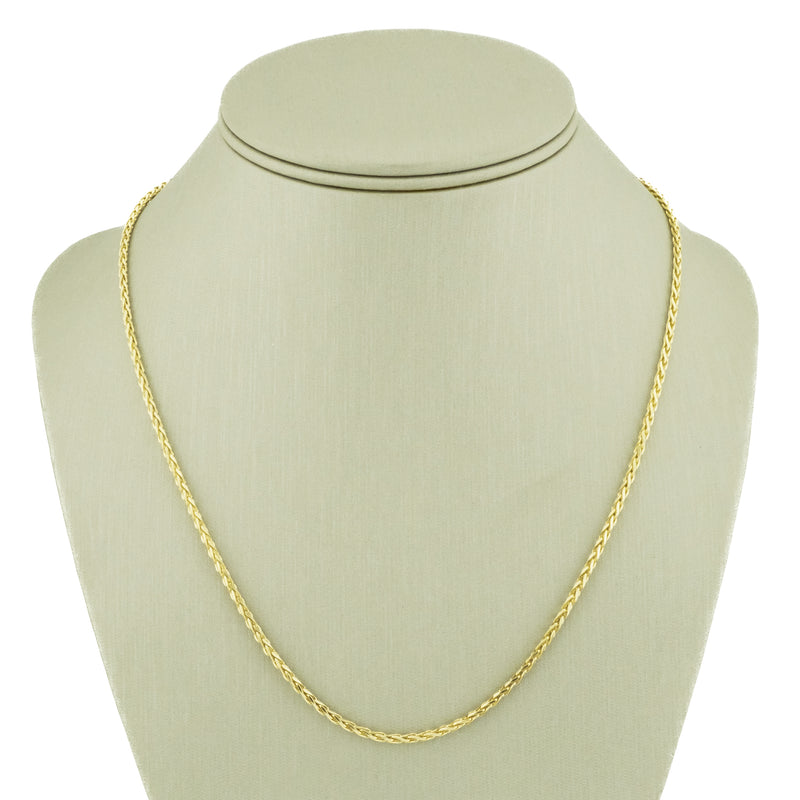 2mm Wide Wheat Link 18" Chain Necklace in 14K Yellow Gold - 9.1 Grams