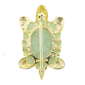 Natural Jade Gemstone with Diamond Accents Brooch Pin in 10K Two-Tone Gold