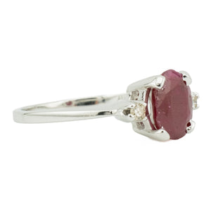 1.25ct Oval Ruby & Diamond Accented Ring in 14K White Gold - Size 7.25